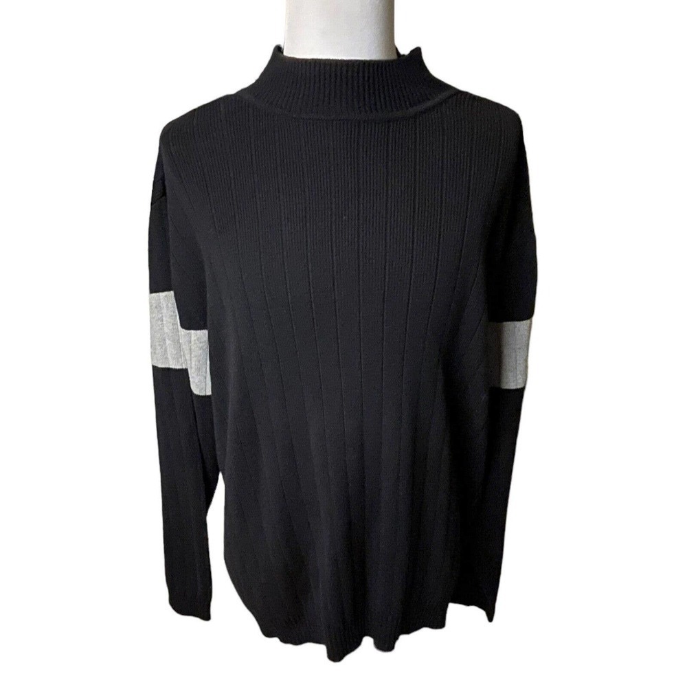 Ralph Lauren Chaps Vintage 2X Varsity Sweater Black Gray Heavyweight Mock Neck